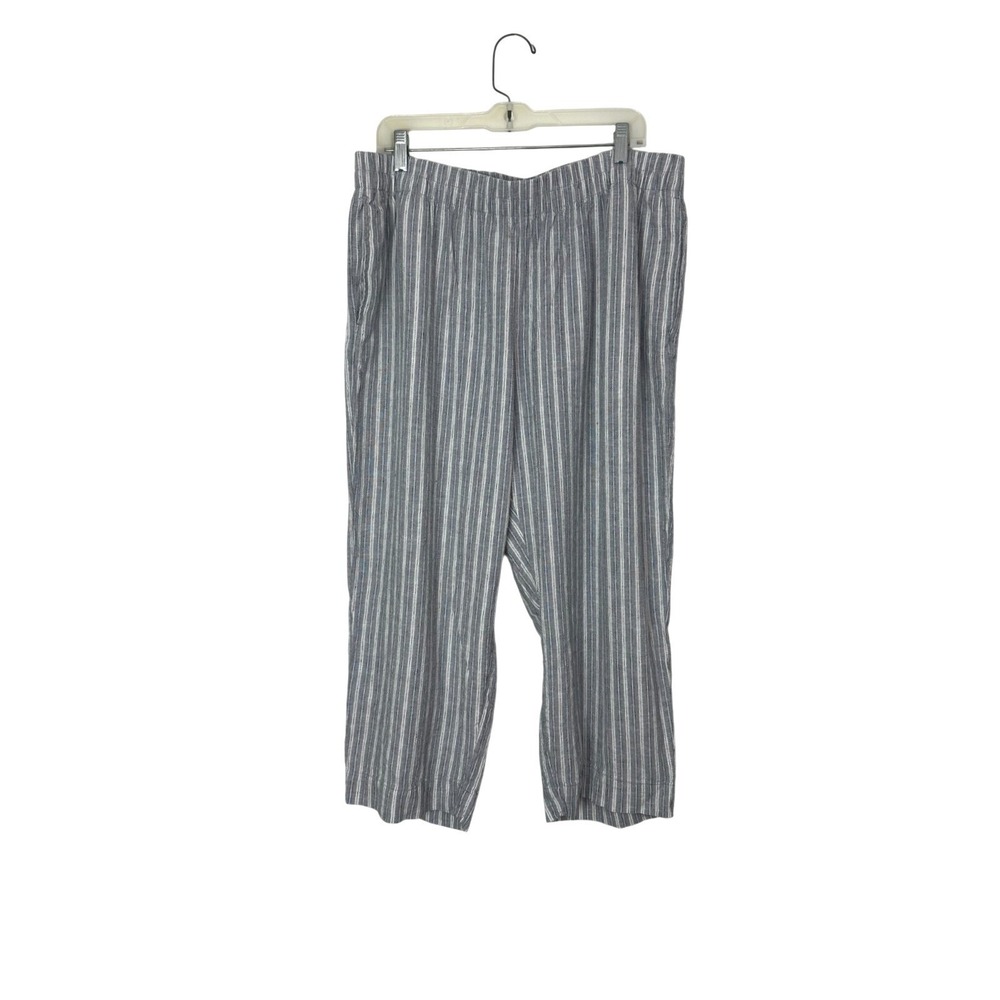 Old Navy Pants Womens XL Grey Stripe Linen Straight High Rise Comfort Waistband